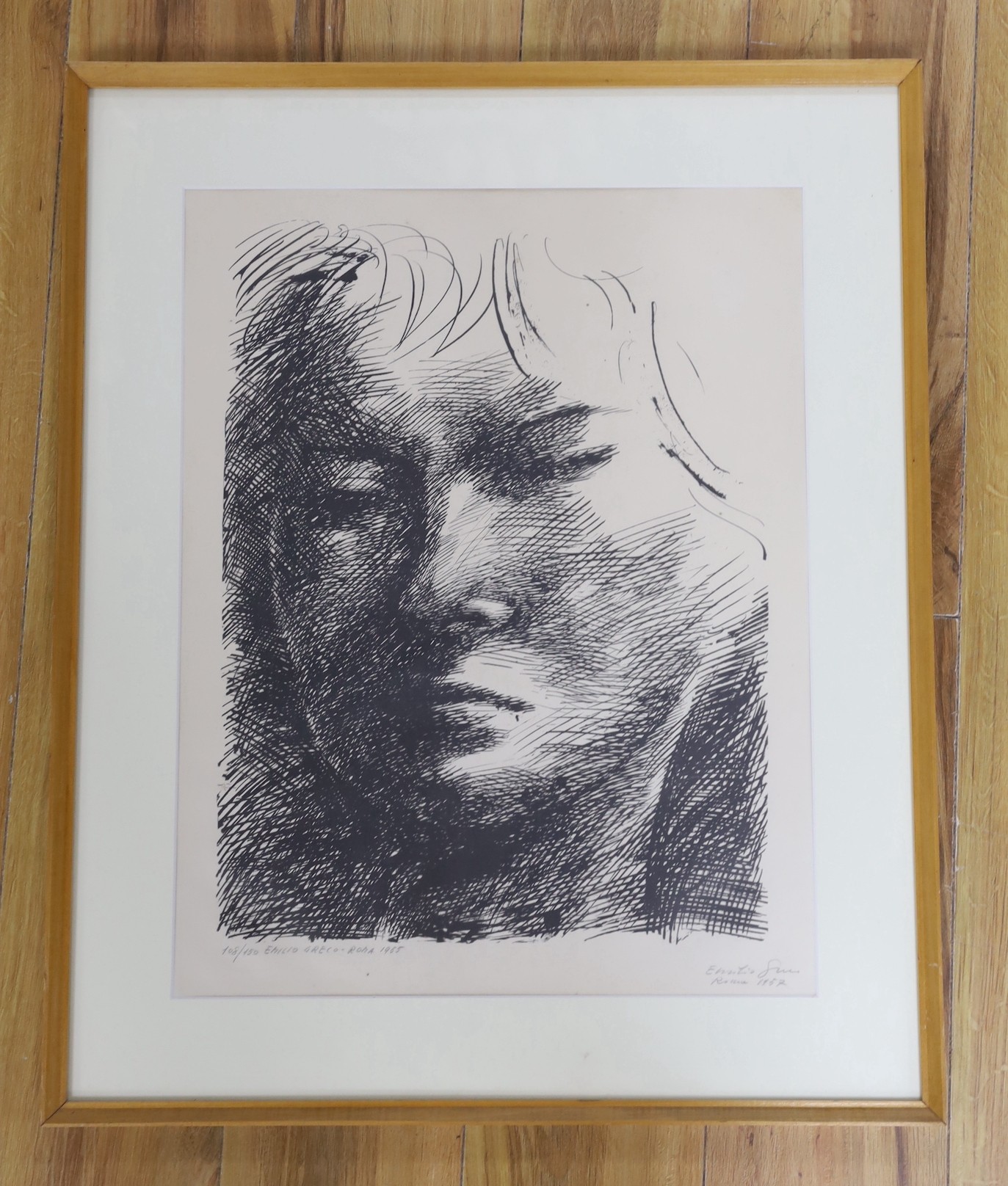 Emilio Greco (1913-1995), limited edition print, Head study, signed in pencil and dated 1955, 108/150, 55 x 42cm